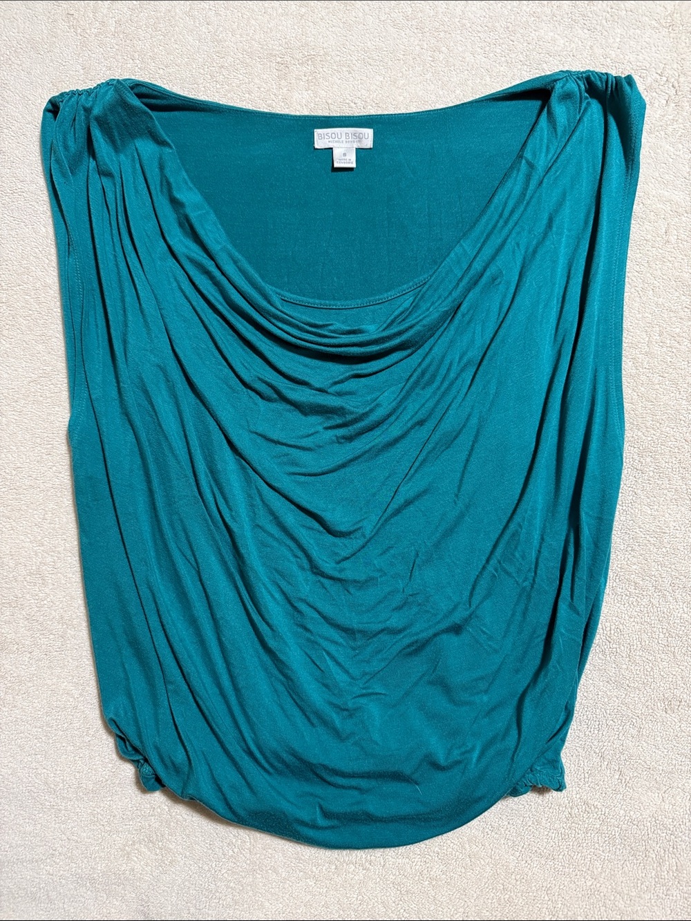 Bisou Bisou Teal Cowl Neck Blouson Top